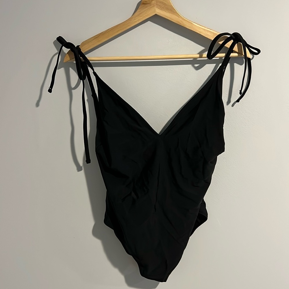 NWT aerie black shoulder tie one piece swim suit